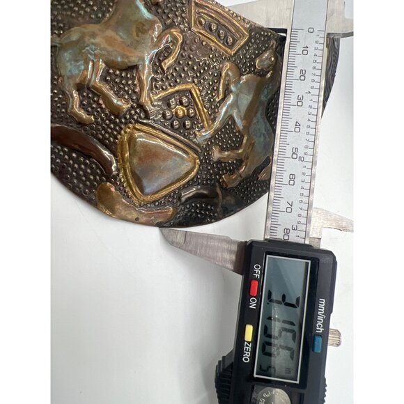 Vintage Brass Heraldic Gorget Necklace Repoussé Horses & Shield Torque Collar - Picture 14 of 14